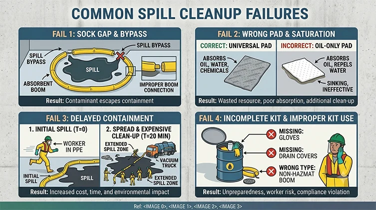 sock gap wrong pad delayed containment incomplete kit